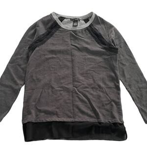 U-Knit Sweater Womens Small Gray Black Sheer Detail Cotton Blend